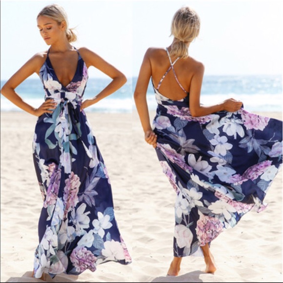 🆕Deep V-Neck Floral Printed Maxi Dress - Picture 1 of 5